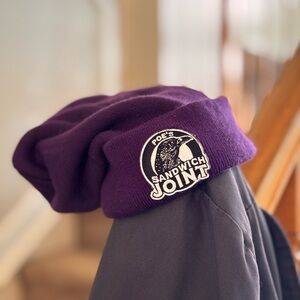 Purple Beanie with Poe's Sandwich Joint Patch